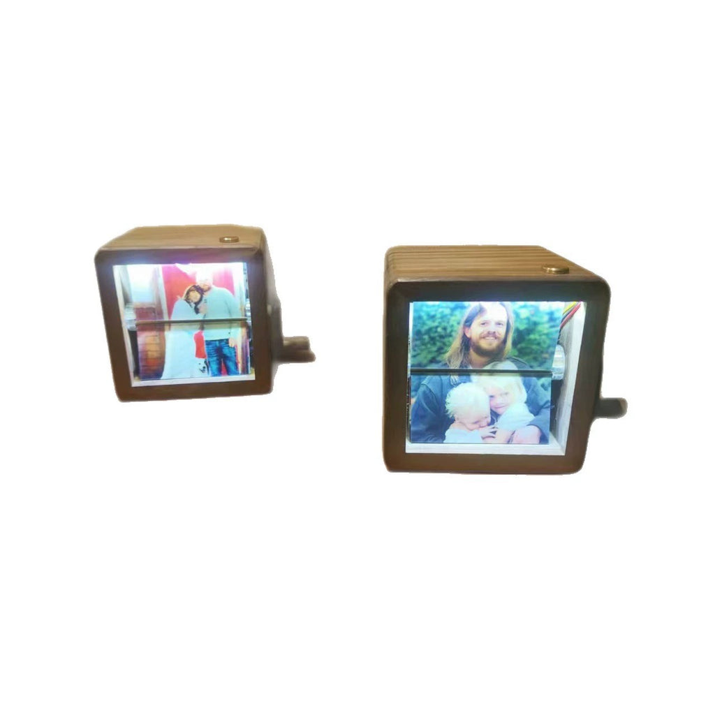 Personalized Walnut Wood Music Photo Album with LED Lights – Hand-Crank Rotating Desk Ornament, Unique Gift with Music and Custom Photos