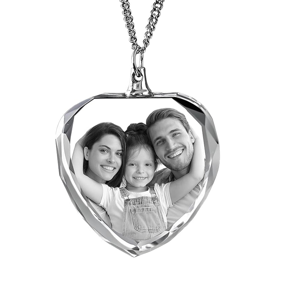 Personalized Crystal Heart Necklace with 2D/3D Photo Engraving