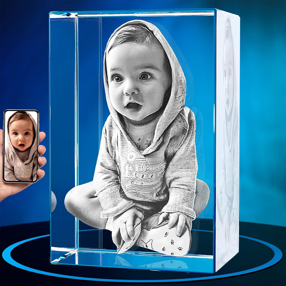 Personalized Rectangle 3D Crystal Photo Block with LED Base