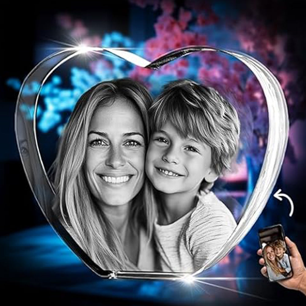 Personalized Heart Crystal Keepsake with 3D Photo Engraving