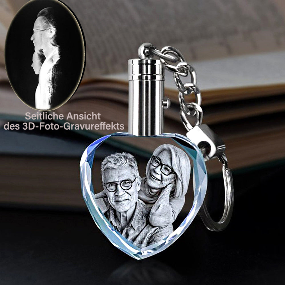 Personalized Crystal Photo Keychain – Heart Pendant with 2D/3D Engraving