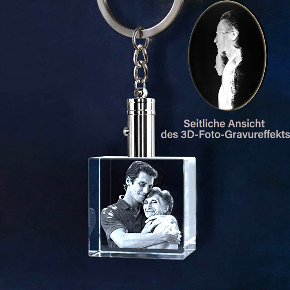 Personalized Crystal Photo Keychain – Square Pendant with 2D/3D Engraving