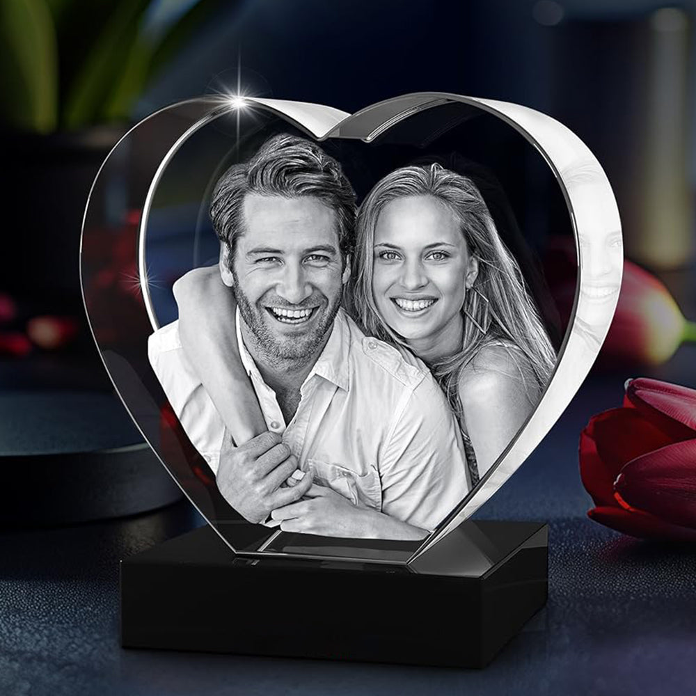 Personalized Heart Crystal Keepsake with 3D Photo Engraving
