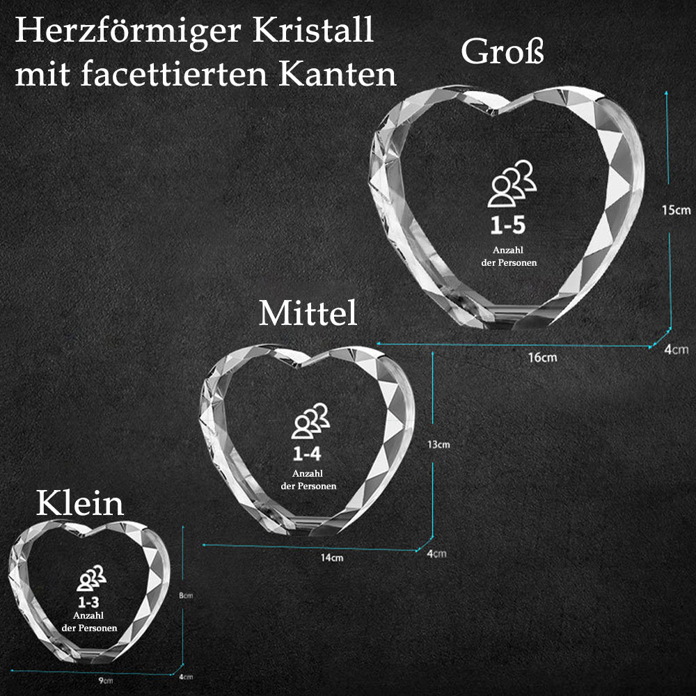 Personalized Multifaceted Heart Crystal Block with LED Base