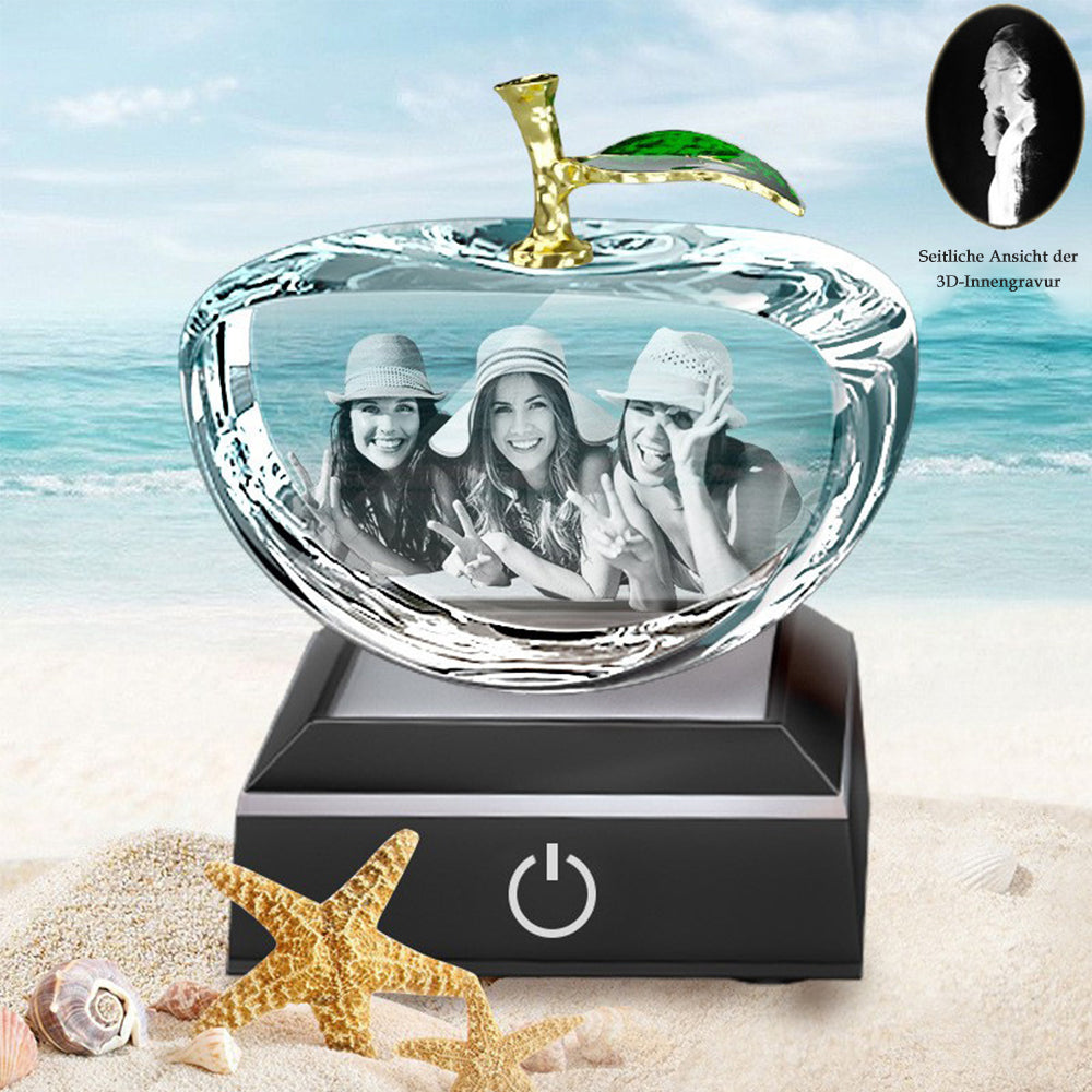 Personalized Apple Crystal Photo Block with LED Base