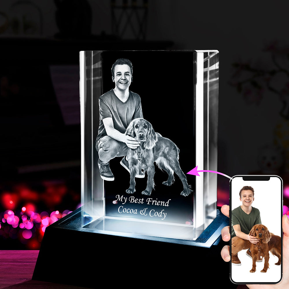 Personalized Rectangle 3D Crystal Photo Block with LED Base