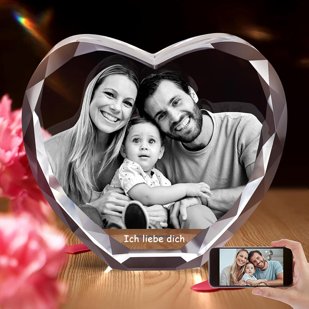 Personalized Multifaceted Heart Crystal Block with LED Base