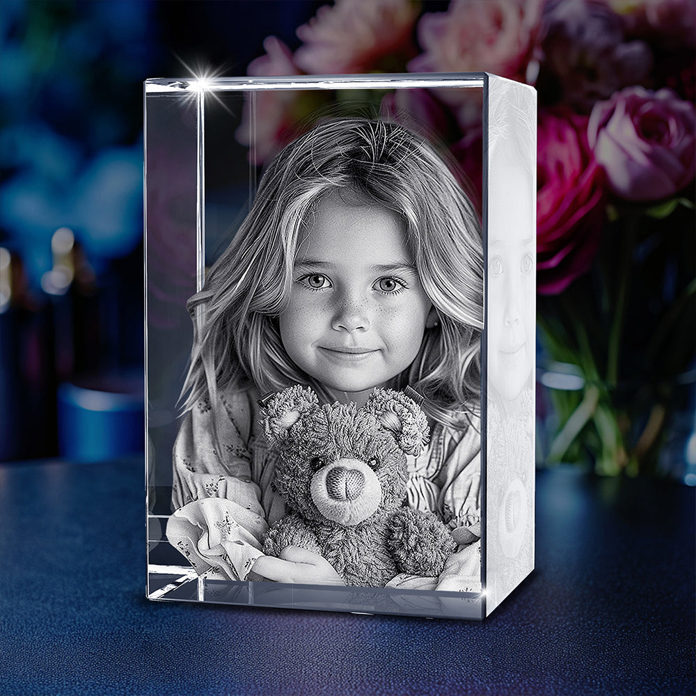 Personalized Rectangle 3D Crystal Photo Block with LED Base