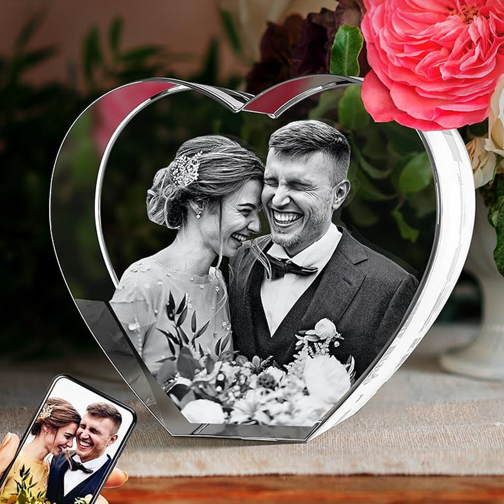 Personalized Heart Crystal Keepsake with 3D Photo Engraving