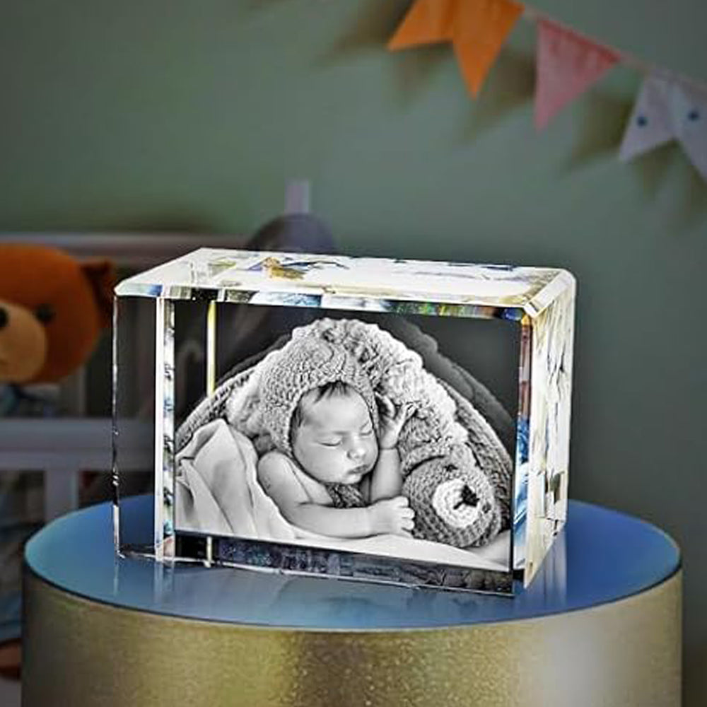 Personalized Rectangle 3D Crystal Photo Block with LED Base