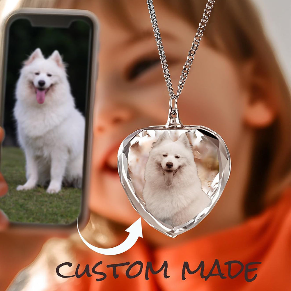 Personalized Crystal Heart Necklace with 2D/3D Photo Engraving