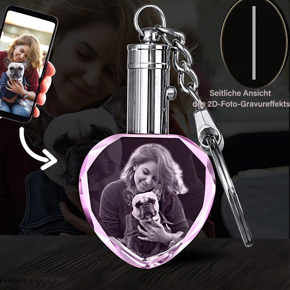 Personalized Pink Heart Crystal Keychain with 2D/3D Photo Engraving