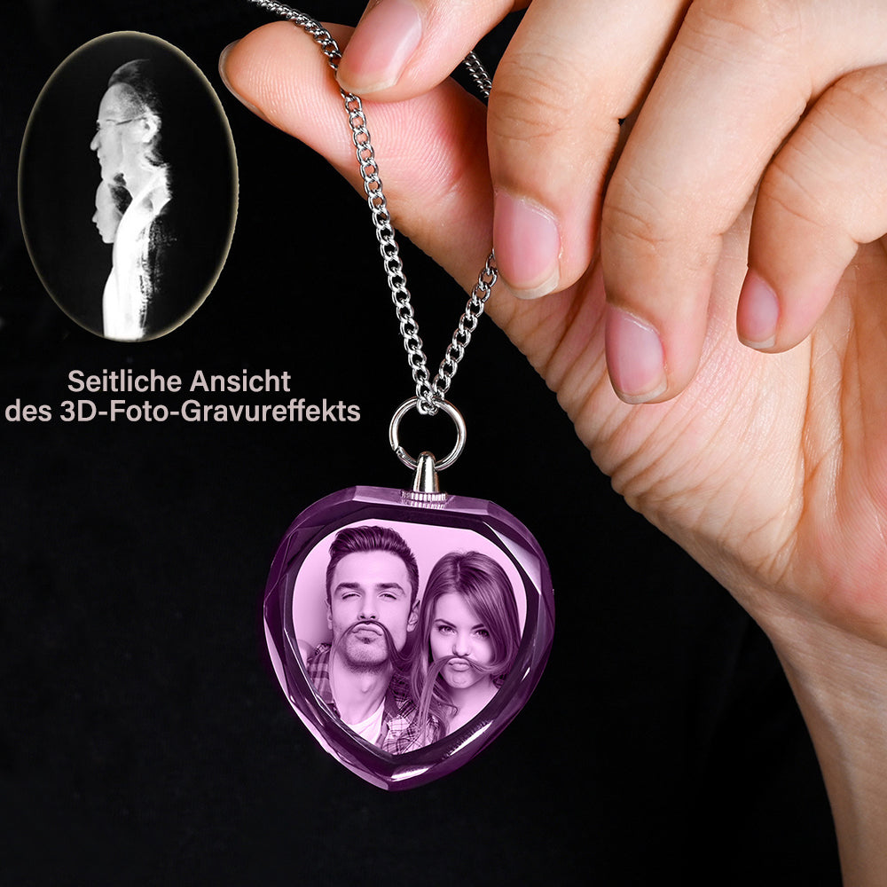 Personalized Rose Quartz Heart Necklace with 2D/3D Photo Engraving