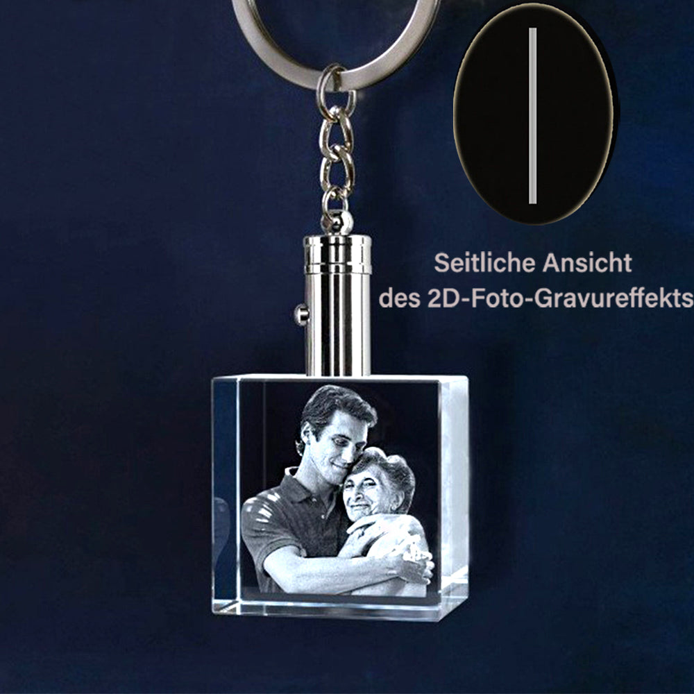 Personalized Crystal Photo Keychain – Square Pendant with 2D/3D Engraving