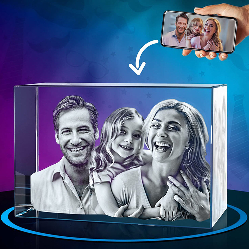 Personalized Rectangle 3D Crystal Photo Block with LED Base
