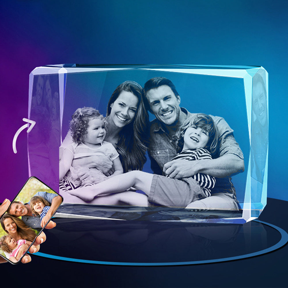 Personalized 24-Facet Horizontal Crystal Block with LED Base