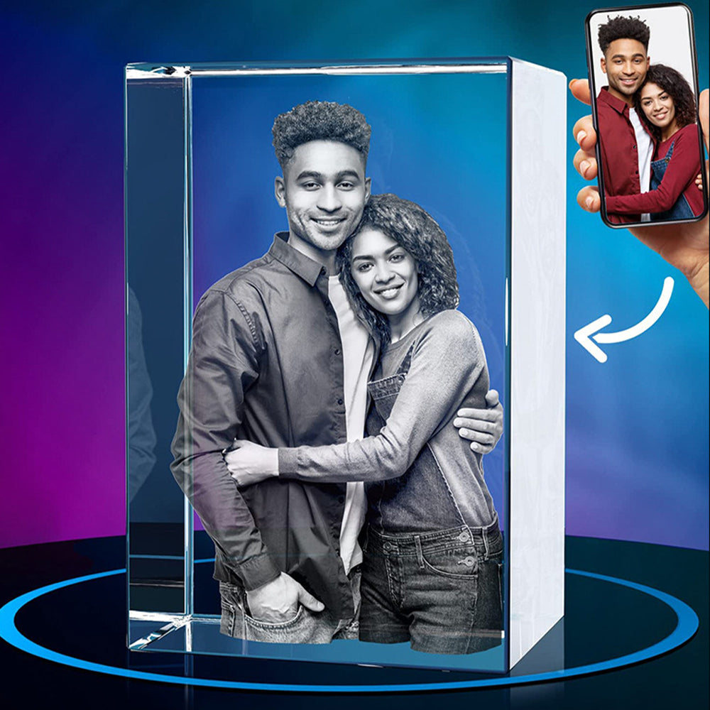 Personalized Rectangle 3D Crystal Photo Block with LED Base
