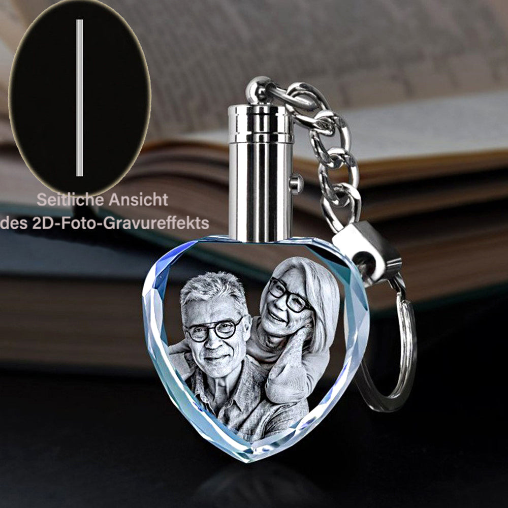 Personalized Crystal Photo Keychain – Heart Pendant with 2D/3D Engraving