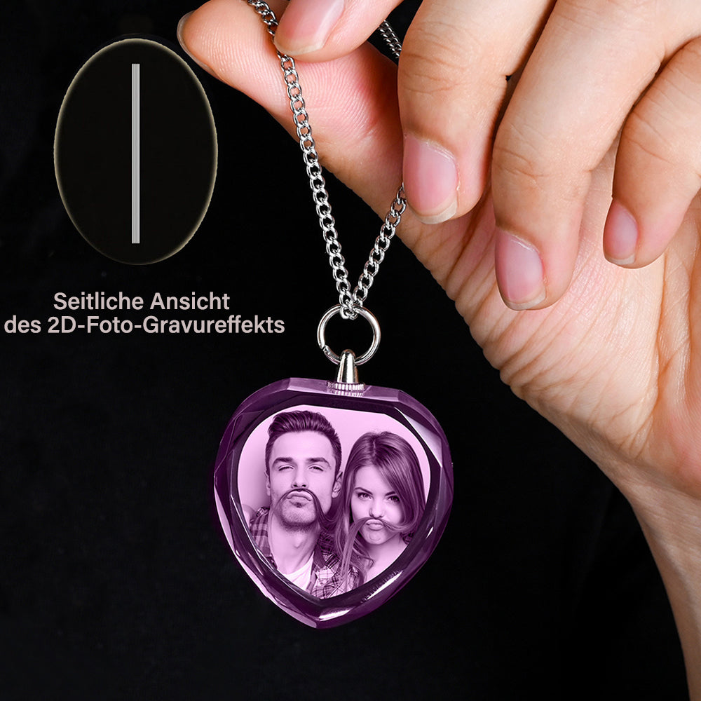Personalized Rose Quartz Heart Necklace with 2D/3D Photo Engraving