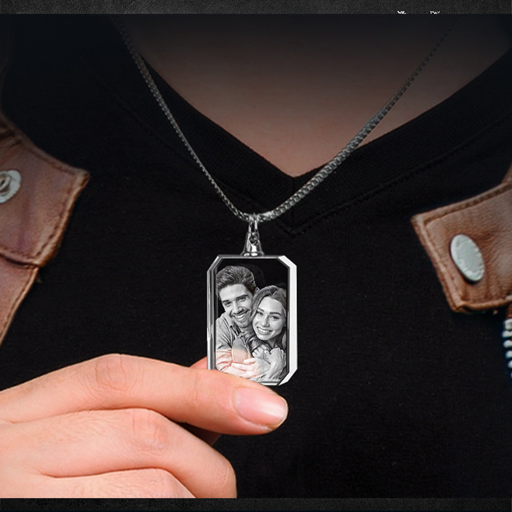 Personalized Rectangle Crystal Necklace with 2D/3D Photo Engraving