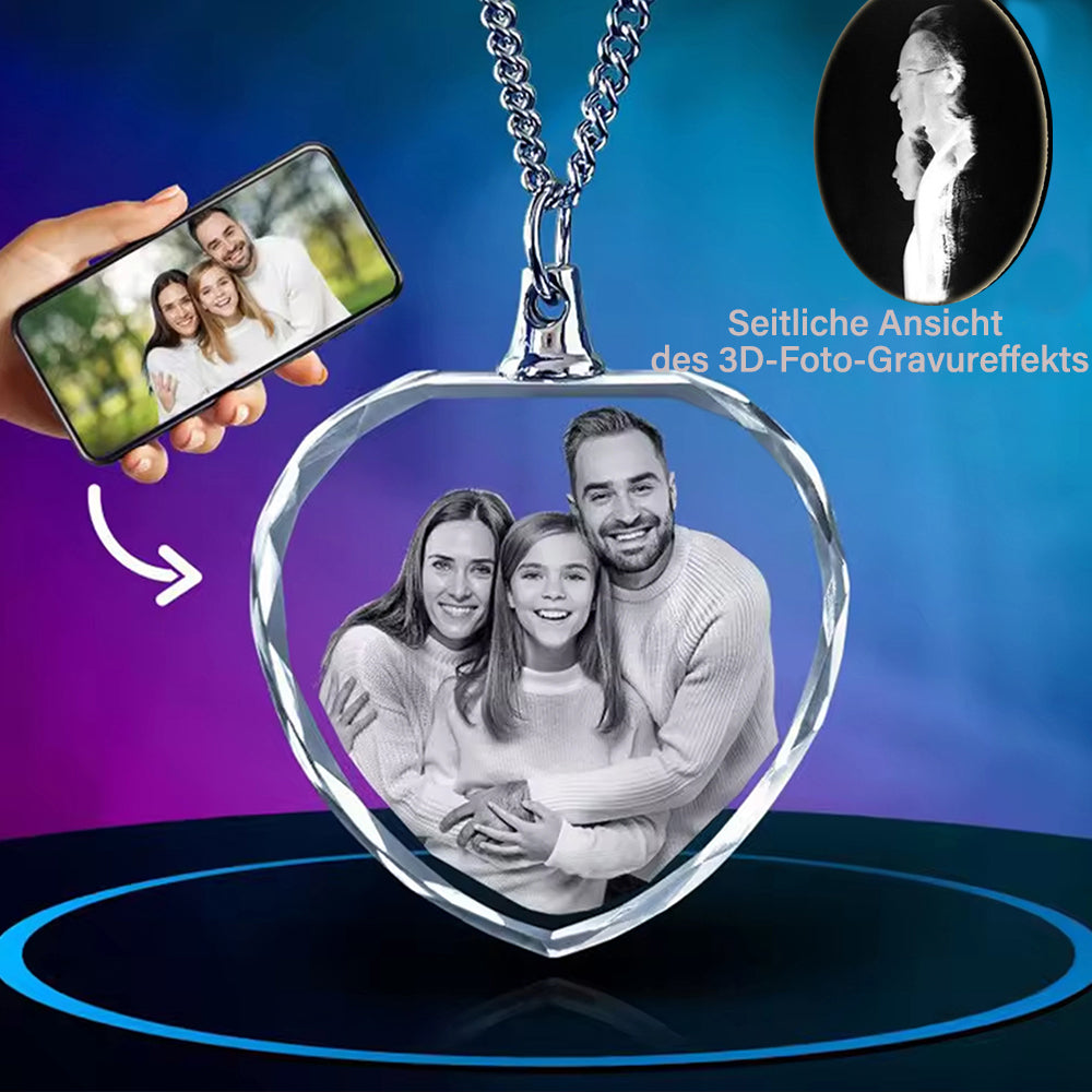 Personalized Crystal Heart Necklace with 2D/3D Photo Engraving