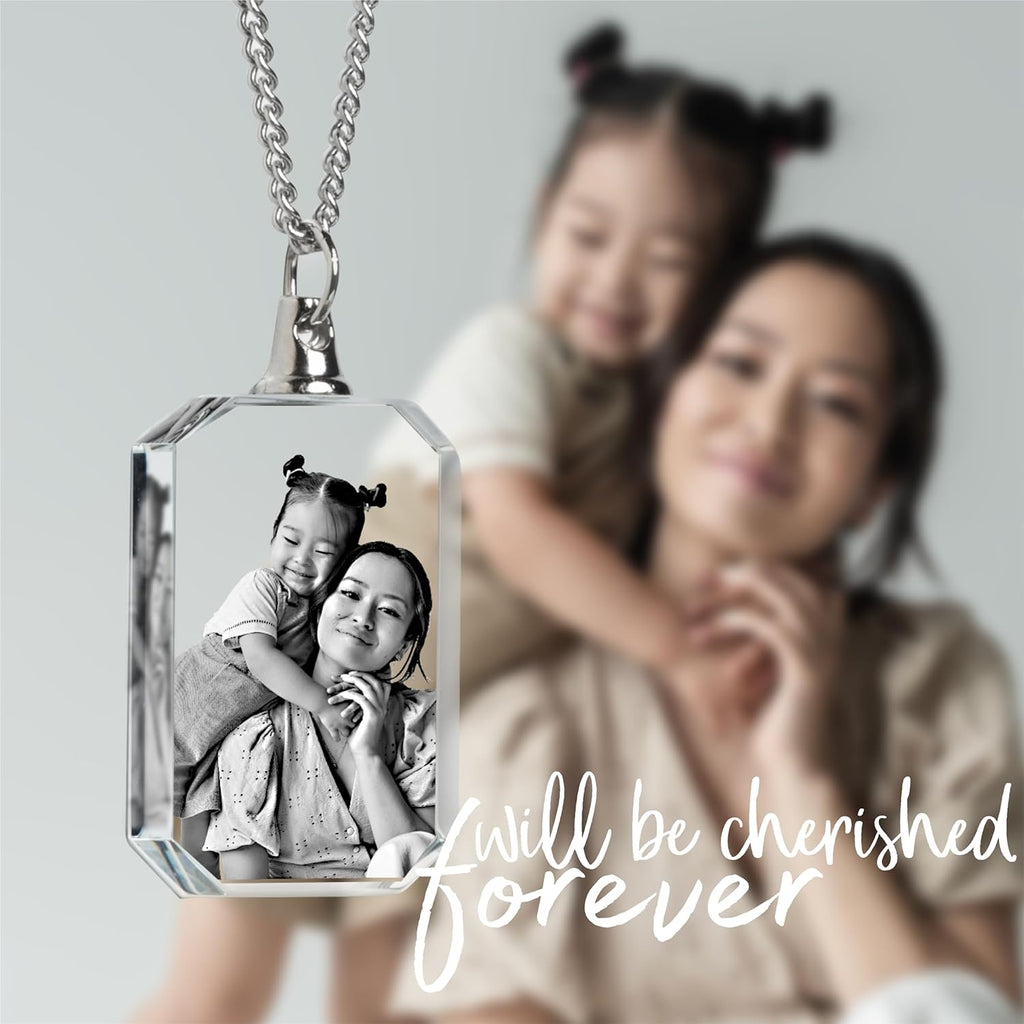 Personalized Rectangle Crystal Necklace with 2D/3D Photo Engraving