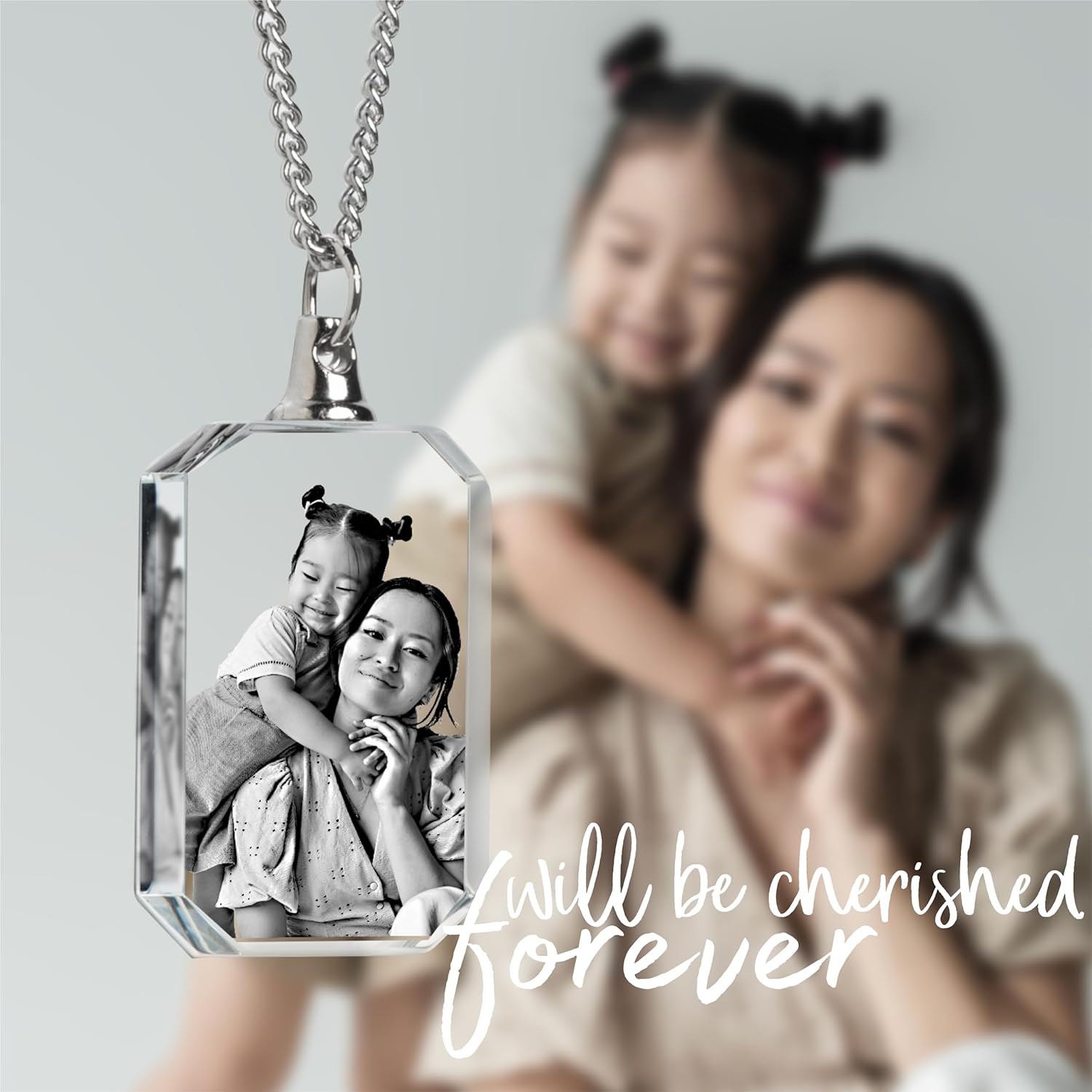 Personalized Rectangle Crystal Necklace with 2D/3D Photo Engraving