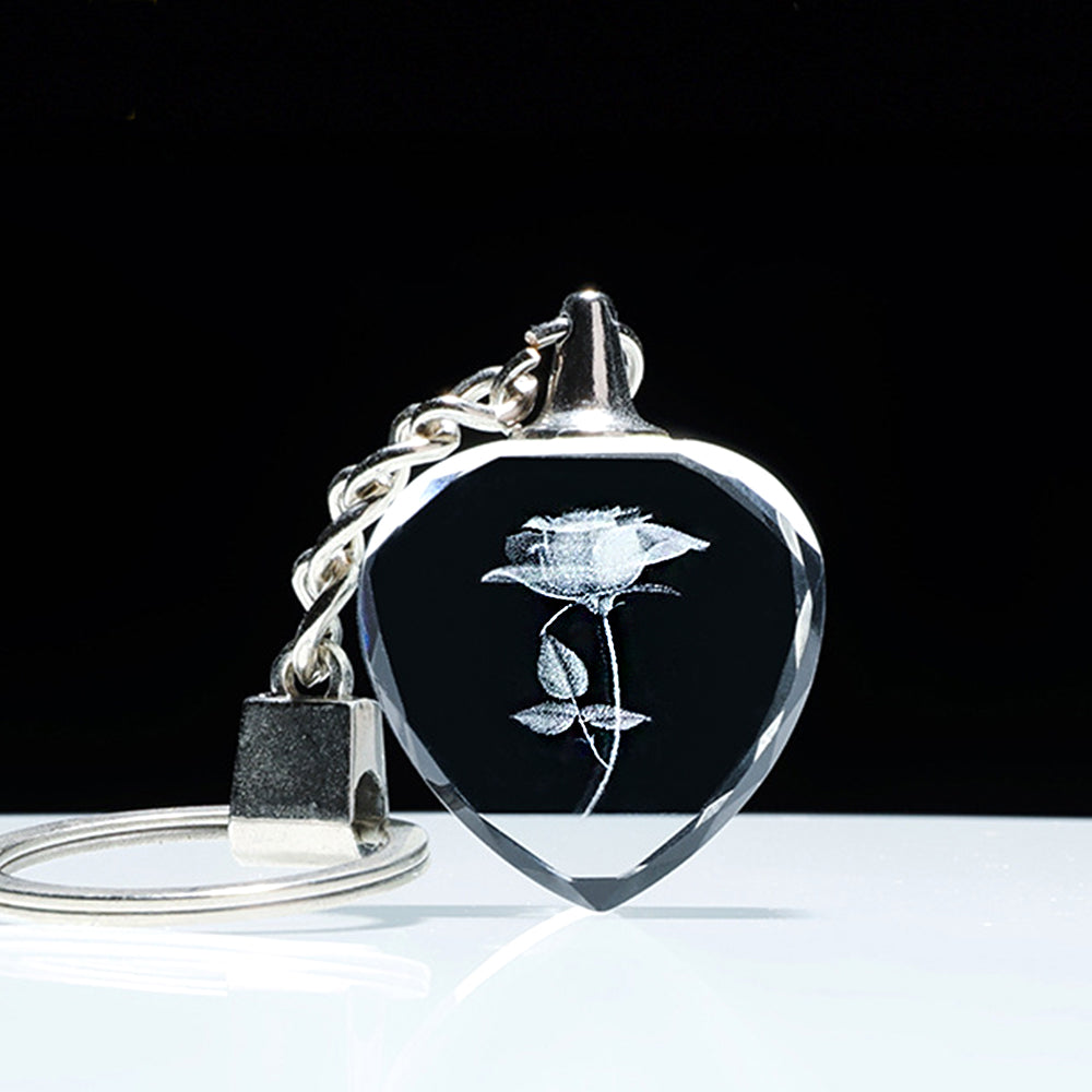 Personalized Crystal Photo Keychain – Heart Pendant with 2D/3D Engraving