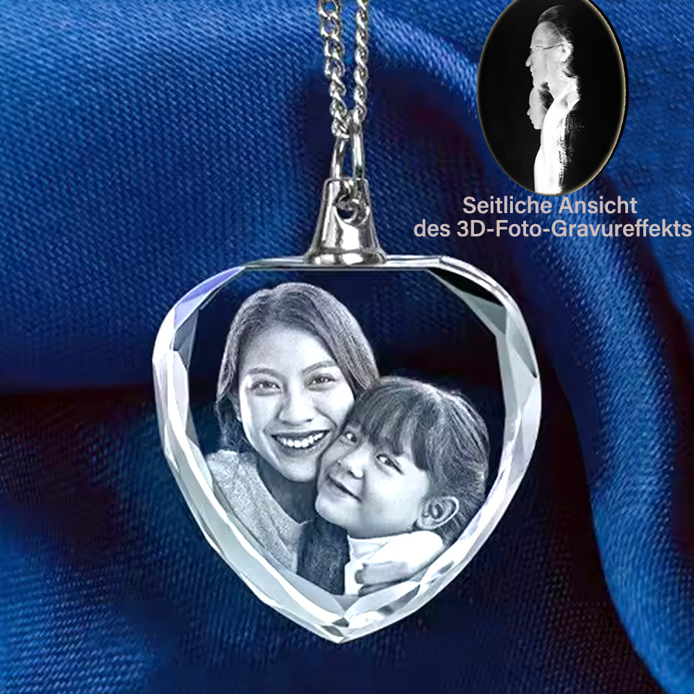 Personalized Crystal Heart Necklace with 2D/3D Photo Engraving