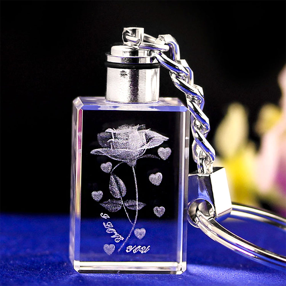 Personalized Crystal Photo Keychain – Rectangle Pendant with 2D/3D Engraving