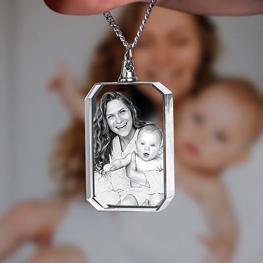Personalized Rectangle Crystal Necklace with 2D/3D Photo Engraving