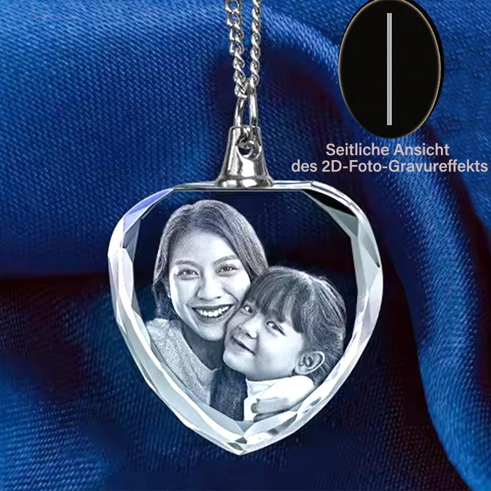 Personalized Crystal Heart Necklace with 2D/3D Photo Engraving