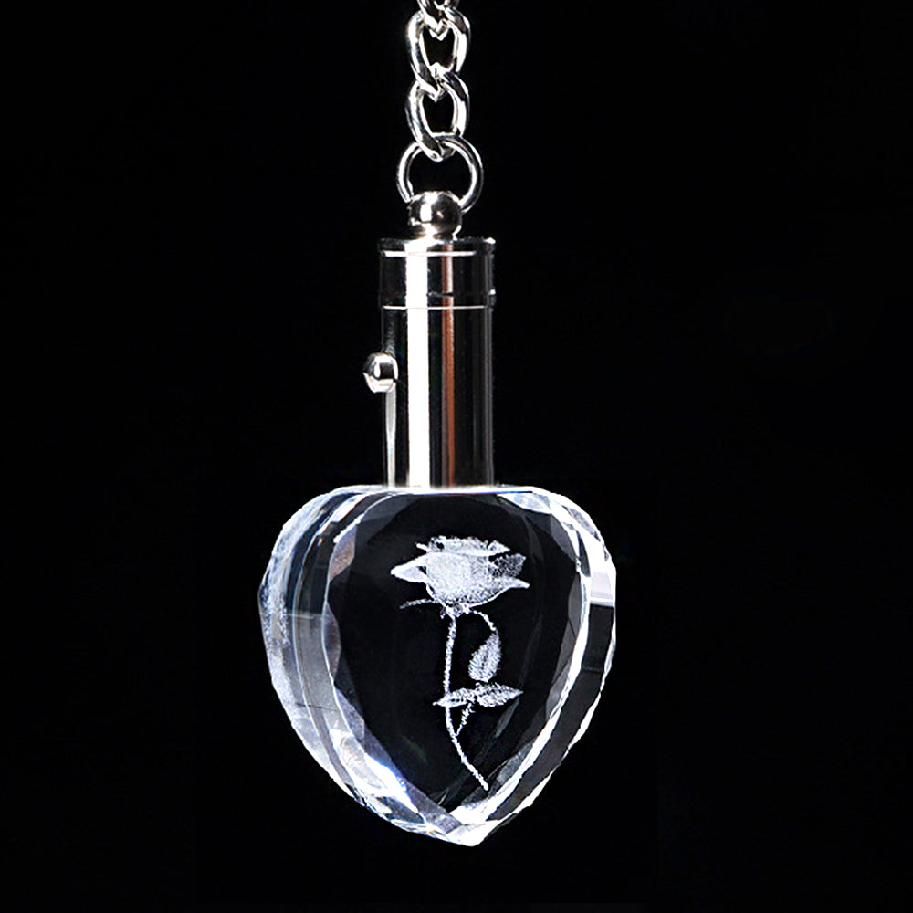Personalized Crystal Photo Keychain – Heart Pendant with 2D/3D Engraving