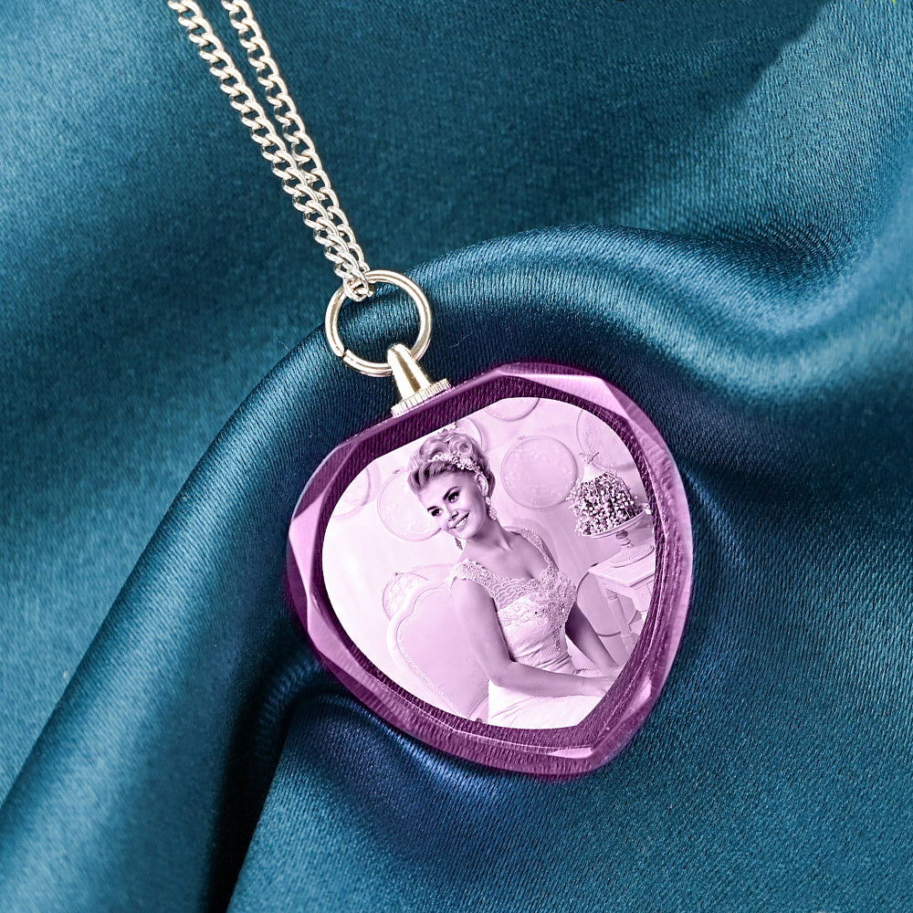 Personalized Rose Quartz Heart Necklace with 2D/3D Photo Engraving