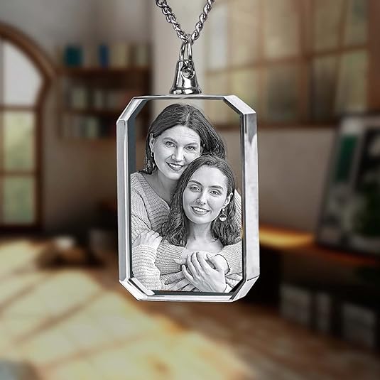 Personalized Rectangle Crystal Necklace with 2D/3D Photo Engraving