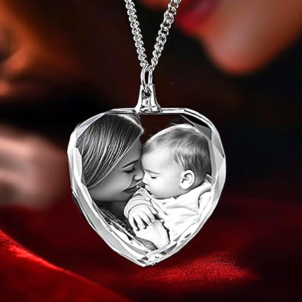 Personalized Crystal Heart Necklace with 2D/3D Photo Engraving