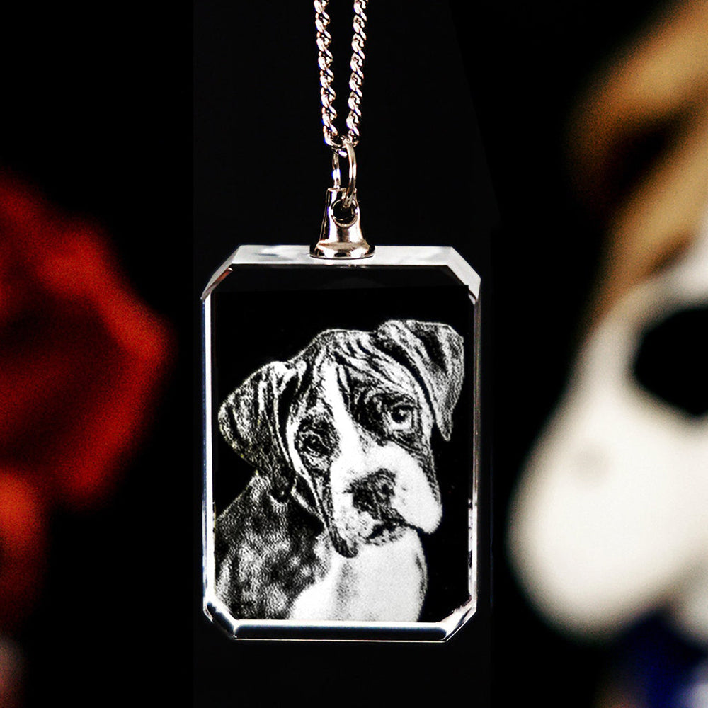 Personalized Rectangle Crystal Necklace with 2D/3D Photo Engraving
