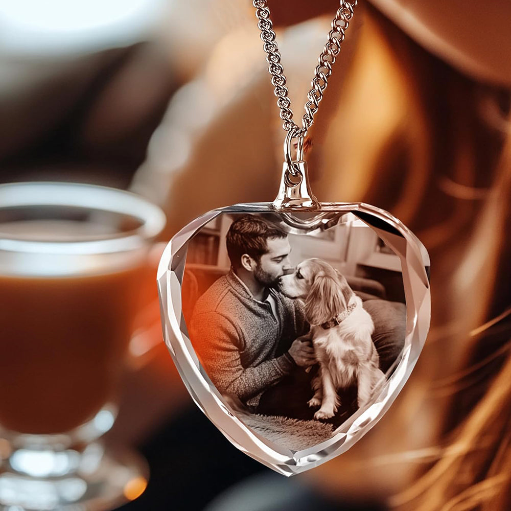 Personalized Crystal Heart Necklace with 2D/3D Photo Engraving