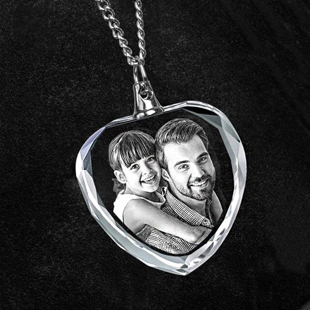 Personalized Crystal Heart Necklace with 2D/3D Photo Engraving