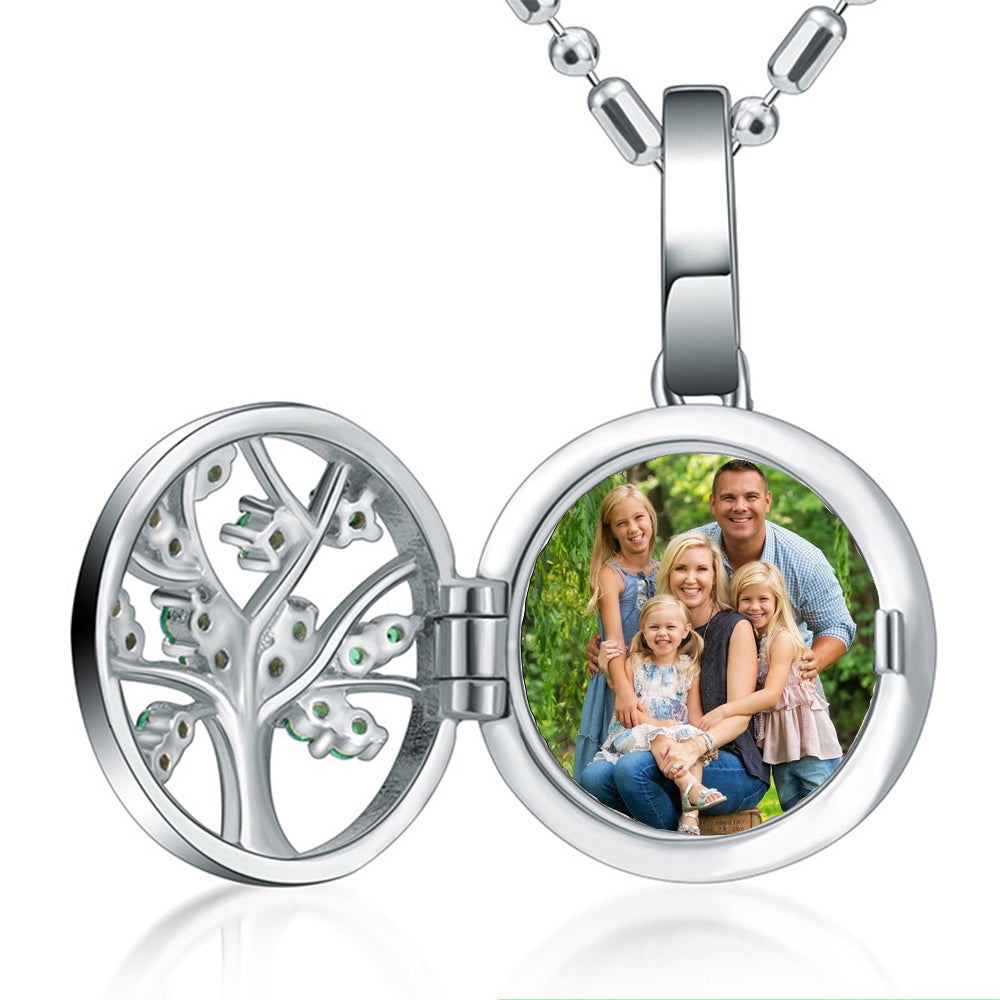 Personalized 925 Sterling Silver Photo Locket Necklace – Tree of Life Pendant