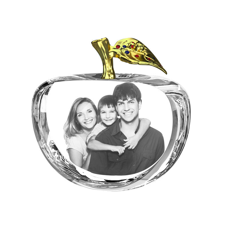 Personalized Apple Crystal Photo Block with LED Base